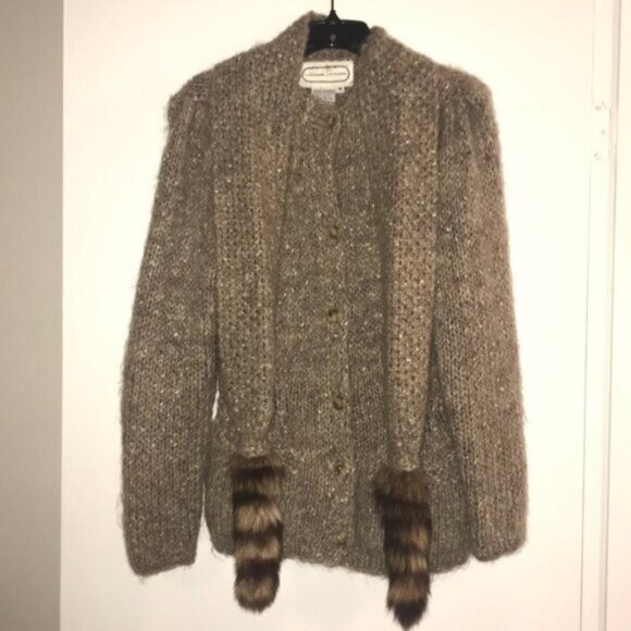 ✨🖤 Vintage Adrienne Vittadini Wool-Mohair Knit Cardigan Sweater - Picture 1 of 8